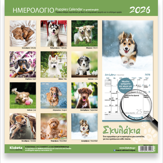Ημερολόγιο Τοίχου&nbsp;Klaketa 2026 Σκυλάκια 30x30cm image 1