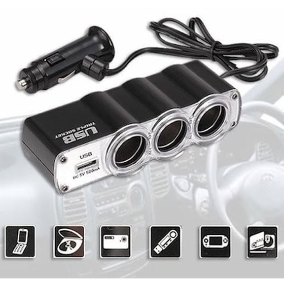 4 Σε 1 Πολύπριζο Αναπτήρας Αυτοκινήτου 1x Usb + 3x Triple Soc image 0