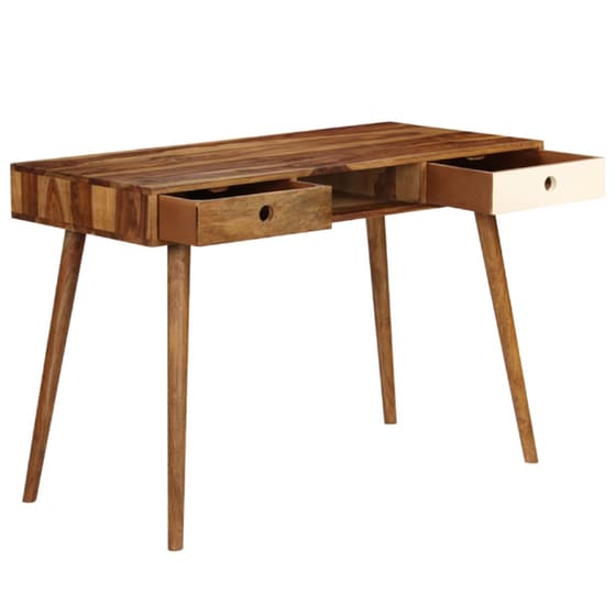 Γραφείο με Συρτάρια VidaXL από Μασίφ Ξύλο Sheesham 110x55cm - Καφέ/Λευκό image 2