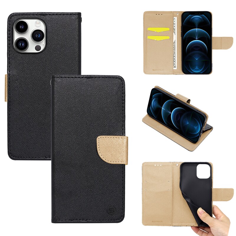 SONIQUE Θήκη Apple iPhone 14 Pro Max - Sonique Trend Book - Μαύρο/Χρυσό