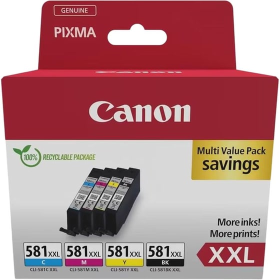 Canon CLI-581XXL Κυανό / Ματζέντα / Κίτρινο / Μαύρο Πακέτο 4 Μελανιών Εκτυπωτή 1998C005 image 0