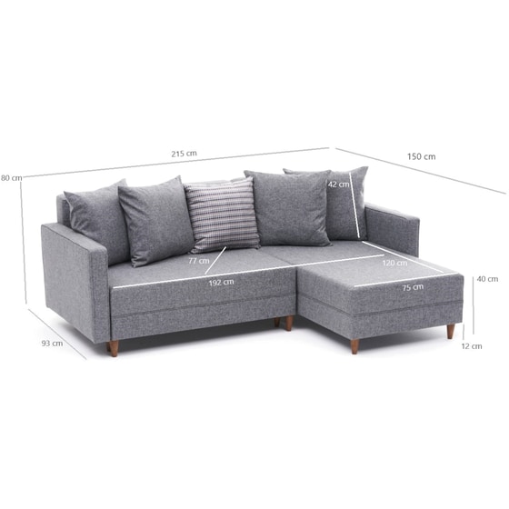 Γωνιακός Καναπές 24Mall Angolo 215x80 cm - Γκρι image 3
