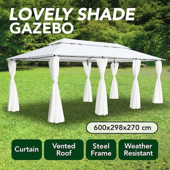 Vidaxl Κιόσκι Με Κουρτίνες Λευκό 600 X 298 X 270 Εκ. 180 Γρ./μ² image 2