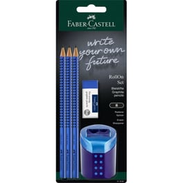 Σετ Γραφής Faber Castell 3 Μολύβια Grip με Γόμα & Ξύστρα Μπλε