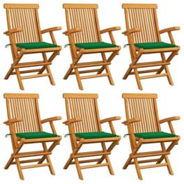 Vidaxl Καρέκλες Κήπου 6 Τεμ. Από Μασίφ Ξύλο Teak Με Πράσινα Μαξιλάρια
