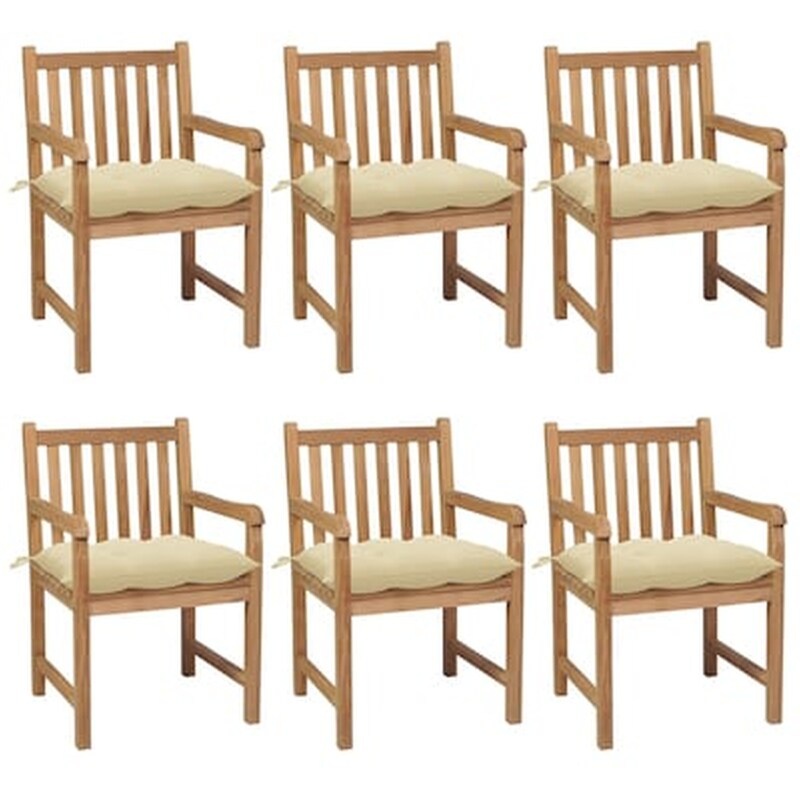 Vidaxl Καρέκλες Κήπου 6 Τεμ. Μασίφ Ξύλο Teak Με Λευκά Κρεμ Μαξιλάρια