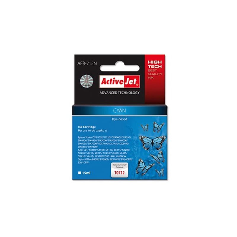 ACTIVEJET Συμβατό Epson T0712/T0892 Κυανό Μελάνι Εκτυπωτή AEB-712N