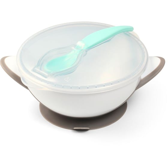 Babyono Αντιολισθητικό Μπολ Με Καπάκι Και Κουτάλι - Γκρι image 0