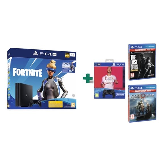 Sony PlayStation 4 Pro - 1TB - Fortnite Neo Versa bundles & Sony DualShock 4 v2 - Χειριστήριο PS4 - Μαύρο & God Of War Playstation Hits & The Last Of Us Playstation Hits image 0