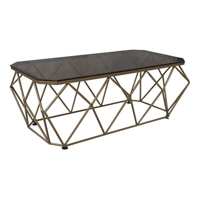 Τραπεζάκι Σαλονιού Woodwell από Γυαλί Acton 136x71x45cm - Χρυσό WOODWELL