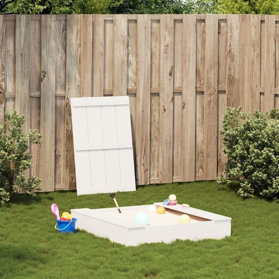 VidaXL Αμμοδόχος με Κάλυμμα 111x111x19.5cm Ξύλινη - Λευκό image 2