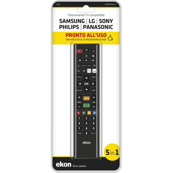 Τηλεχειριστήριο Ekon για Samsung, LG, Sony, Philips, Panasonic 5 in 1 - Μαύρο image 1