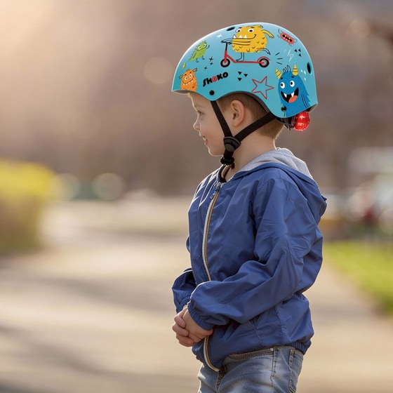 Παιδικό Κράνος SHOKO με Φως Minty Monsters Medium (51-54 cm) - Γαλάζιο με Σχέδιο image 7