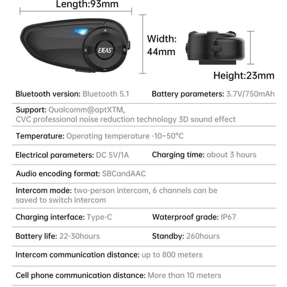Σύστημα Ενδοεπικοινωνίας Μοτοσυκλέτας Bluetooth EJEAS Q7 image 3