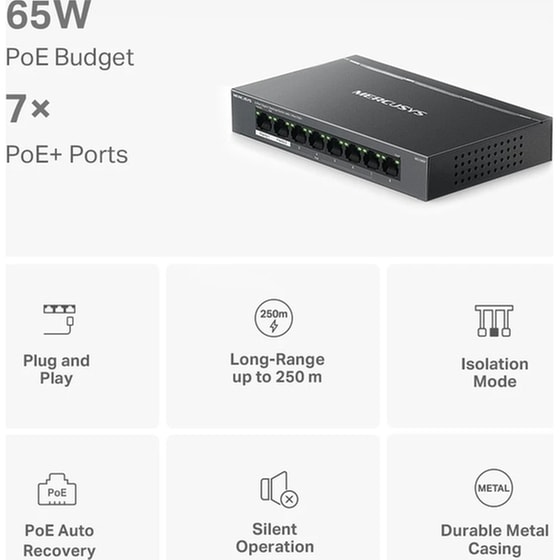 Mercusys MERMS108GP v1 Unmanaged L2 PoE+ Switch με 8 Θύρες Gigabit (1Gbps) Ethernet image 2