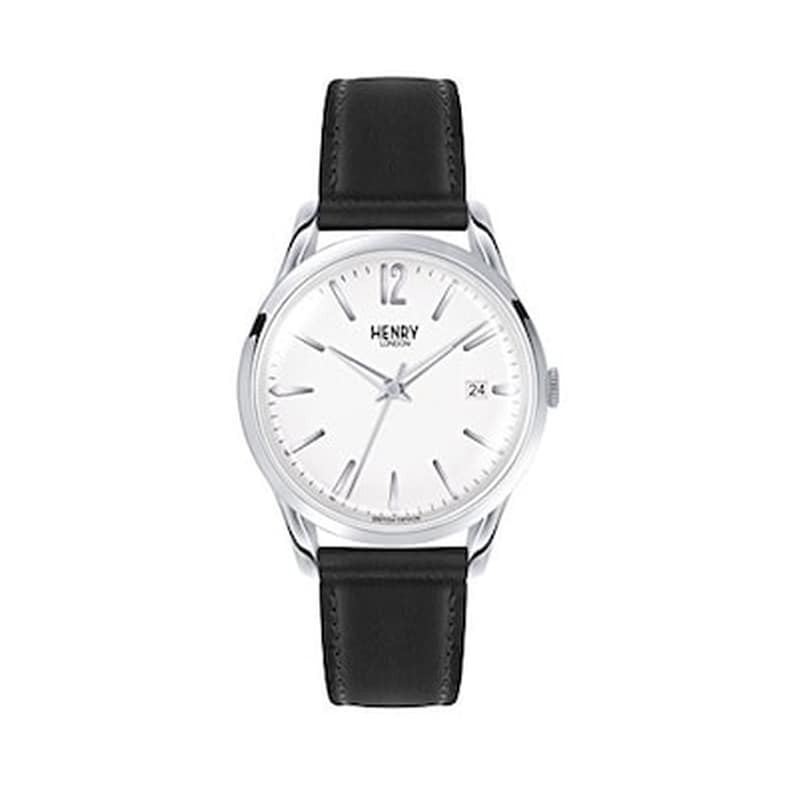 HENRY LONDON Henry London Unisex Edgware Quartz Watch With White Dial Analogue Display And Black Leather Strap