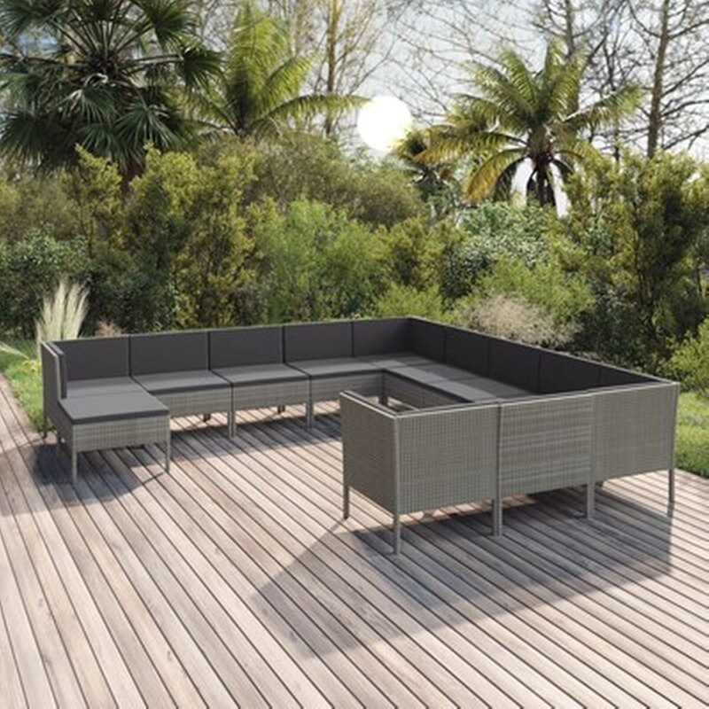 Vidaxl Σαλόνι Κήπου Σετ 12 Τεμαχίων Γκρι Συνθετικό Ρατάν Με Μαξιλάρια VIDAXL