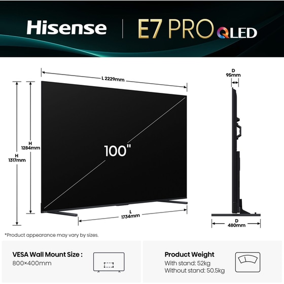 Hisense QLED 100" 4K Smart Τηλεόραση 100E7Q PRO image 2