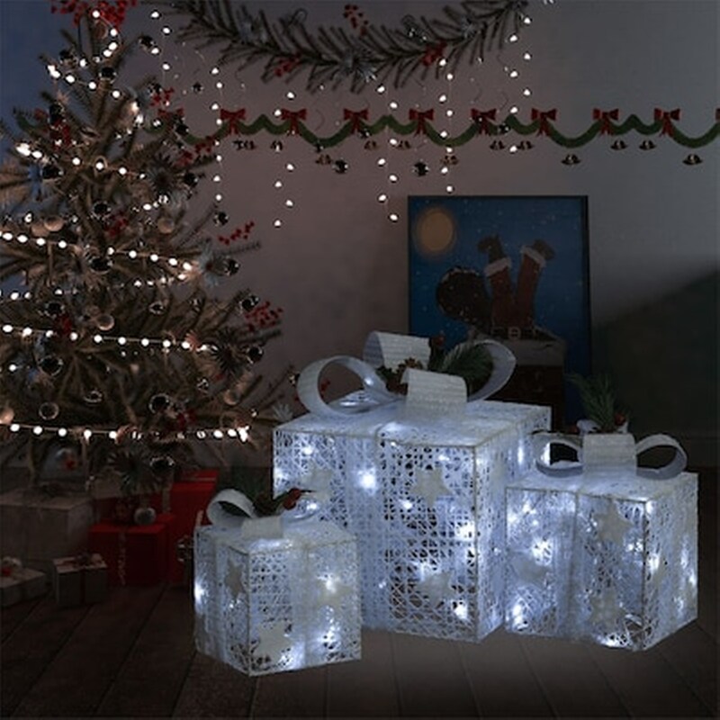 Χριστουγεννιάτικα Διακοσμητικά Κουτιά Δώρων από Ύφασμα 60 Led - Λευκά