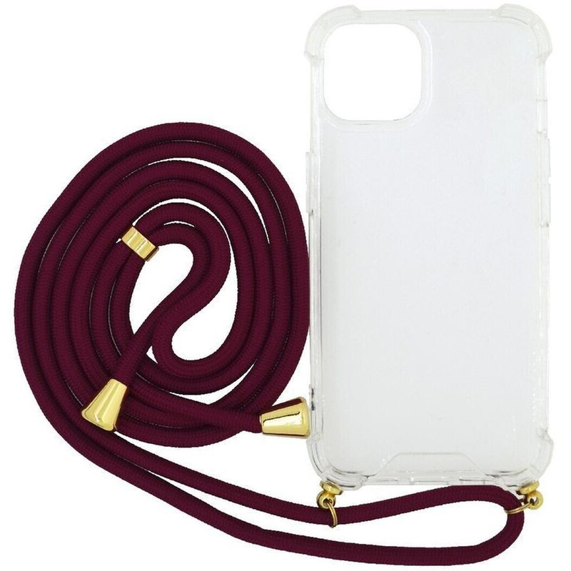 Θήκη Apple iPhone 14 Plus - Ancus με Λουράκι Μπορντό - Διάφανο