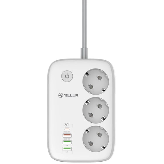 Πολύπριζο Ασφαλείας Tellur PD30W 3 Θέσεων 2m - Λευκό image 1