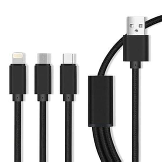 Σετ Καλωδίων Maxlife 3in1 Nylon USB to Micro USB-A/USB-C/Lightning 1m - Black image 0
