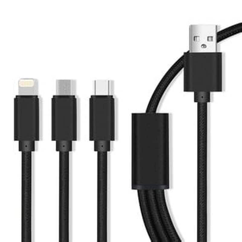 MAX LIFE Σετ Καλωδίων Maxlife 3in1 Nylon USB to Micro USB-A/USB-C/Lightning 1m - Black