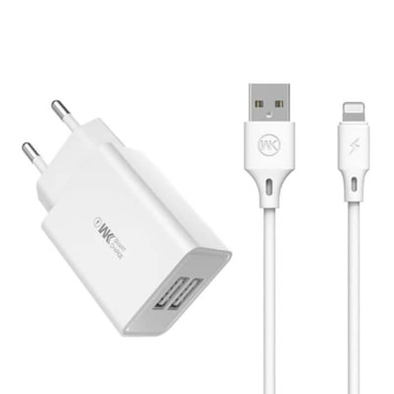 WK Σετ Φόρτισης Wk Wp-u56 Combo 2x Usb 2A with cable Lightning 1m - White