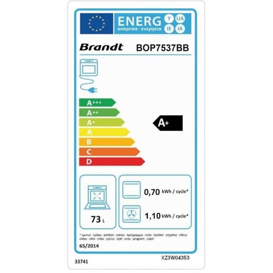 BRANDT BOP7537BB Μαύρος Εντοιχιζόμενος Φούρνος Άνω Πάγκου image 1
