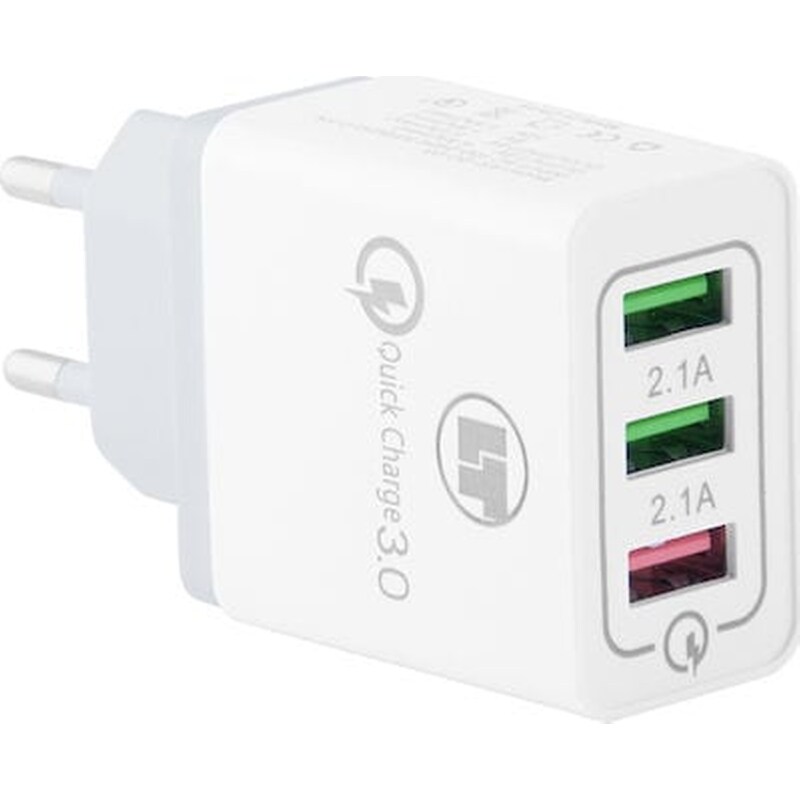 LAMTECH Φορτιστής Πρίζας Lamtech Quick 3x Usb 4.2A 18W - White