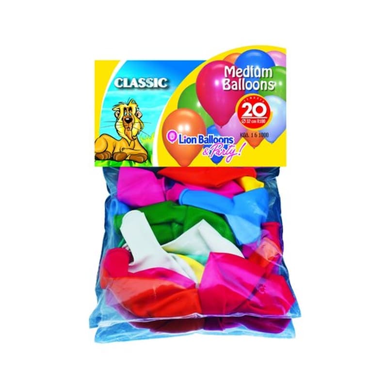 LION Μπαλόνια Αέρα Lion Medium Balloons PS R100 20 Tμχ - Πολύχρωμα