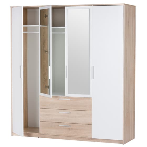 Τετράφυλλη Ντουλάπα Sigrid από Μοριοσανίδα 187x62x206cm - Φυσικό/Λευκό image 1