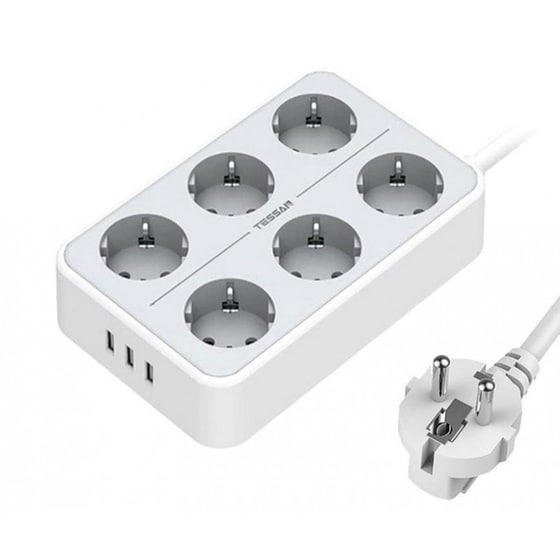 Πολύπριζο TESSAN TS-303 με θύρες AC, USB-A image 0