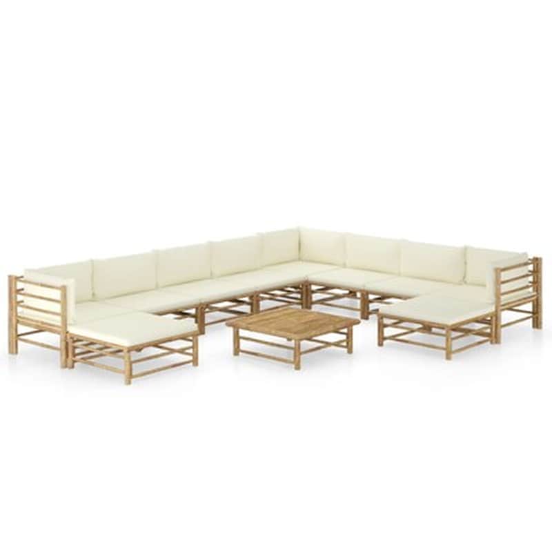 Σετ Σαλόνι Κήπου Vidaxl από Μπαμπού με Μαξιλάρια 11 Τμχ - Κρεμ