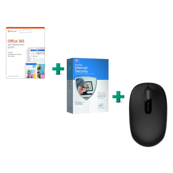 Microsoft Starter Pack - Office 365 Personal + McAffee Internet security 3 PC-License + Microsoft Wireless Mobile Mouse 1850 Black image 0
