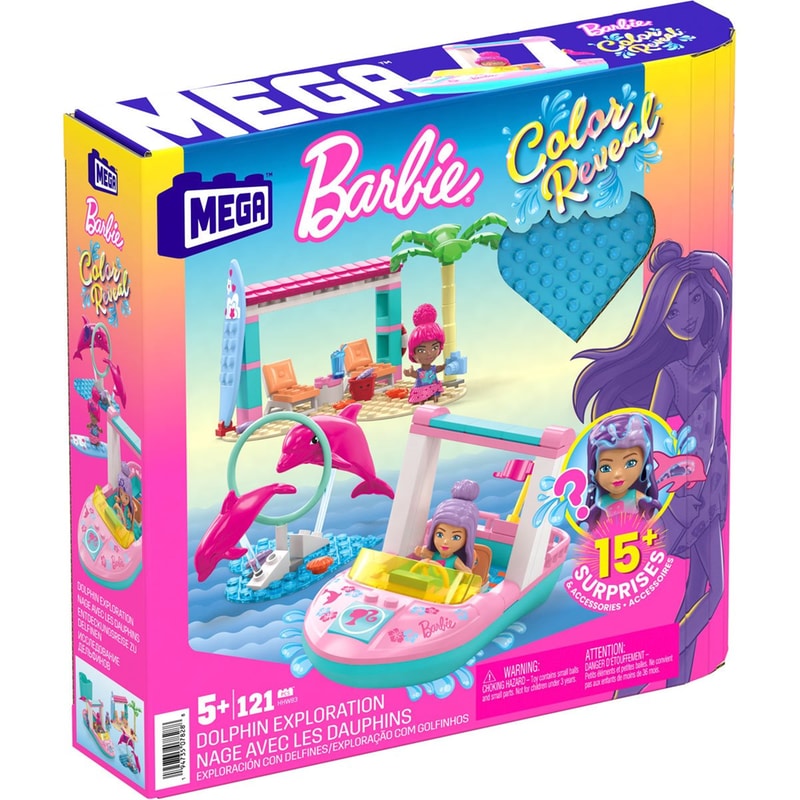 MEGA BLOKS Barbie Color Reveal - Σκάφος Με Φιγούρες Και Δελφίνια