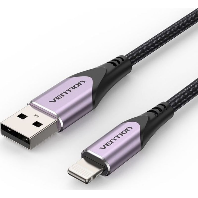 VENTION Vention Nylon Braided USB 2.0 A To Lightning 2.4A Cable 1m MFI-Certified - Μωβ