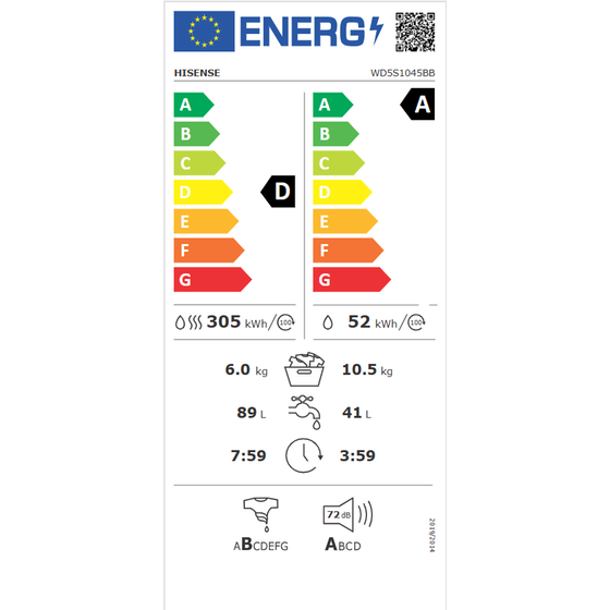 HISENSE WD5S1045BB 10.5kg/6kg 1.400 Στροφές με WiFi Μαύρο Πλυντήριο Στεγνωτήριο image 7