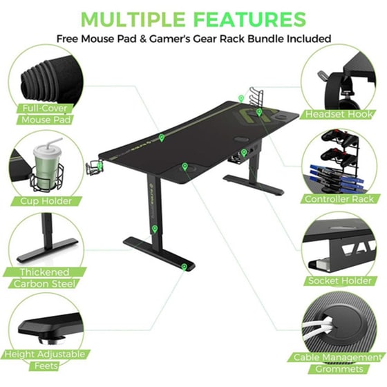 Γραφείο Gaming Eureka Ergonomic ERK-IM6301-BK από Μοριοσανίδα 160x70cm - Μαύρο image 3