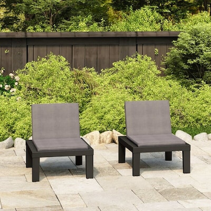Vidaxl Πολυθρόνες Κήπου 2 Τεμαχίων Γκρι Πλαστικές Με Μαξιλάρια