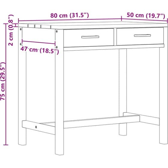 Γραφείο VidaXL με Συρτάρια από Μασίφ Ξύλο Teak 80x50x75 cm - Φυσικό image 7