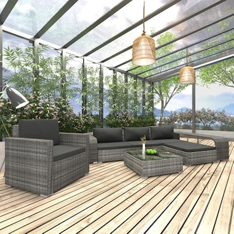 Σετ Σαλόνι Κήπου Vidaxl από Ρατάν με Μαξιλάρια 8 Τμχ - Γκρι VIDAXL