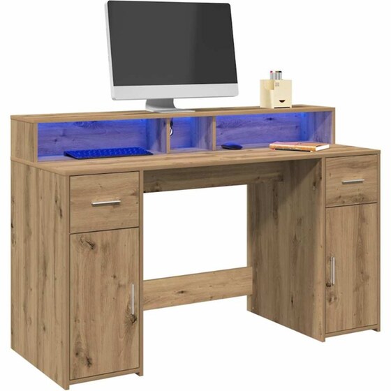 Γραφείο VidaXL με LED από Επεξεργασμένο Ξύλο 140x55x91 cm - Artisan Δρυς image 8