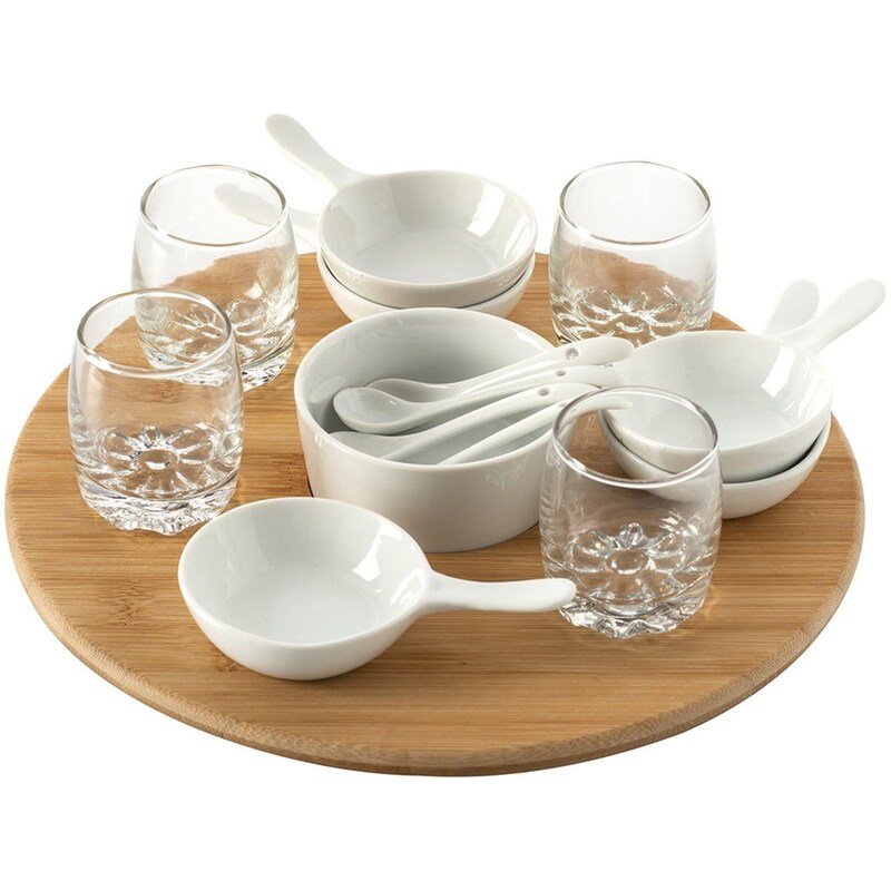 SPITISHOP Σετ Πλατώ Σερβιρίσματος Spitishop 14τμχ Φ27εκ.x2.7 cm - Καφέ/Λευκό