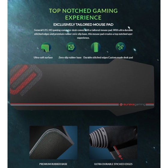 Γραφείο Gaming Eureka Ergonomic GEN-I43 ESPORT από Carbon Fiber 110x61cm - Μαύρο image 11