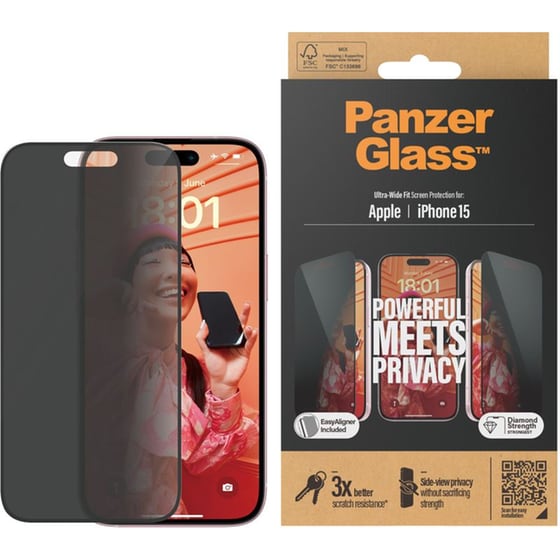 Προστατευτικό οθόνης Apple iPhone 15 - PanzerGlass Privacy Screen Protector Ultra-Wide Fit with EasyAligner image 1