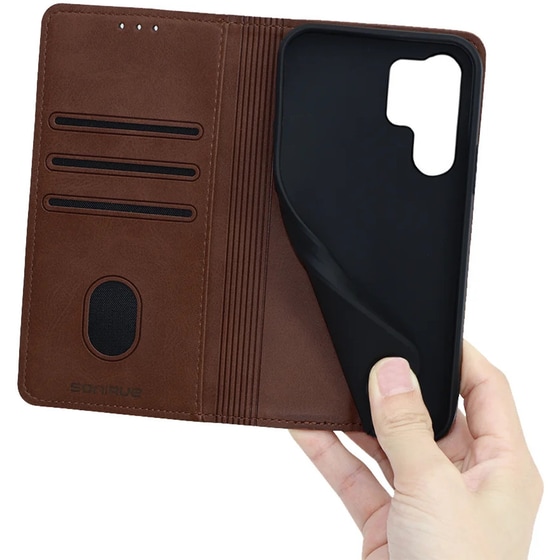 Θήκη Samsung Galaxy S23 Ultra - Vintage Magnet Book Sonique - Καφέ image 4