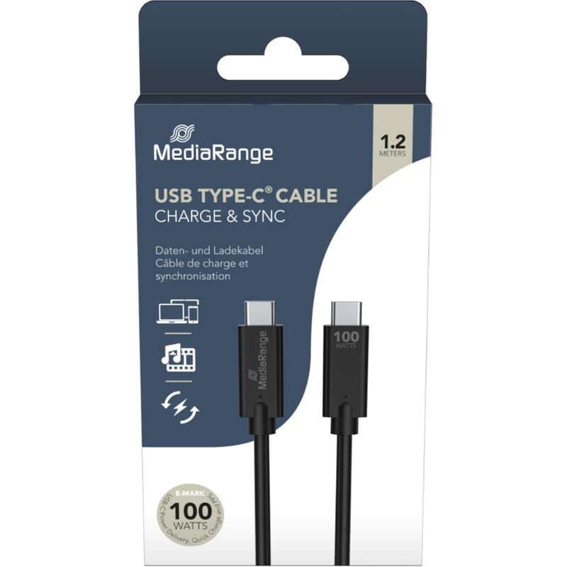 MediaRange Καλώδιο MRCS214 USB-C σε USB-C 1.20m Μαύρο