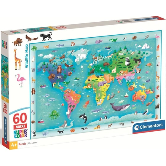 Παιδικό Παζλ Clementoni Maxi Super Color Χάρτης με Ζώα του Κόσμου (60 Κομμάτια) image 0