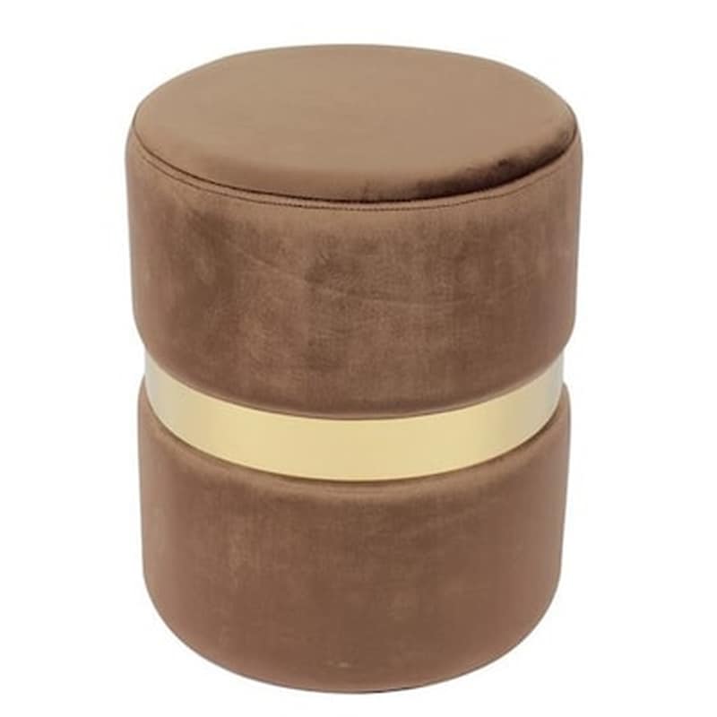 WOODWELL Σκαμπό WOODWELL από Ύφασμα Velure - Χρυσό/Καφέ